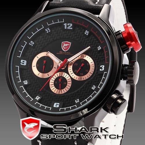 SHARK SPEED GRAN TURISMO INSPIRED BLACK/GOLD TRIM CHRONOGRAPH WATCH W/ BOX, PAPERS, LOADED!!