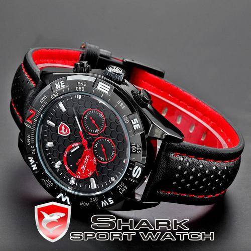 SHARK F1 INSPIRED CAMARO BLACK/RED TRIM CHRONOGRAPH WATCH W/ BOX, PAPERS