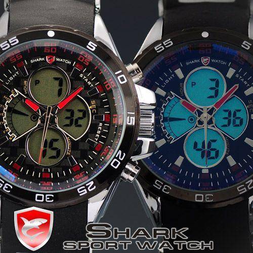 SHARK DUAL LED CHRONOGRAPH PACIFIC REGATTA WATCH W/ BOX, PAPERS, LOADED!!