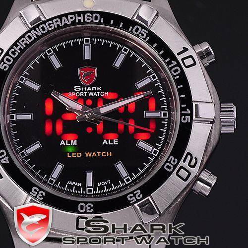 SHARK ***DUAL LED 50mm*** HAMMERHEAD STEEL WATCH W/ BOX, PAPERS, LOADED!!