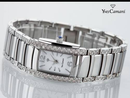YVES CAMANI Lady Silver SWAROVSKI CRYSTAL Bangle Watch w/ GOLD BOX, PAPERS, WARRANTY