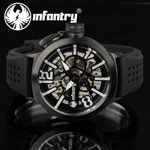 INFANTRY MILITARY CO. IN-043-W-R Skeleton Glass Watch BOXED, FULLY LOADED!