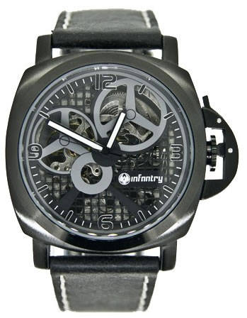 INFANTRY MILITARY CO. IN-025-MAC-BL Meccanico Black Leather Watch BOXED, FULLY LOADED!