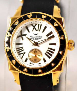 R38,000.00 >> AQUASWISS Ladies **DIAMOND** LoVE 18k GOLD Swiss Watch