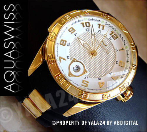 R22,000.00 >> AQUASWISS Men's 18k GOLD Trax F1 White Textured Dial Swiss Watch