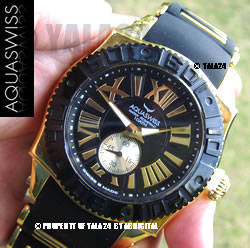 R26,000.00 >> AQUASWISS Men's Swissport Jet Black 18k GOLD Swiss Watch
