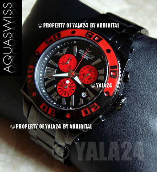 official dealer >> Rare AQUASWISS Men's IRON MAN Red IP SWISS CHRONOGRAPH WATCH