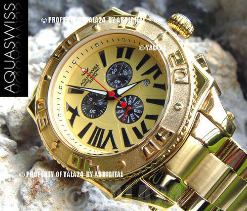 AQUASWISS MEN'S 18k GOLD pl GT RACER XG CHRONOGRAPH SWISS WATCH **VAT incl trusted dealer