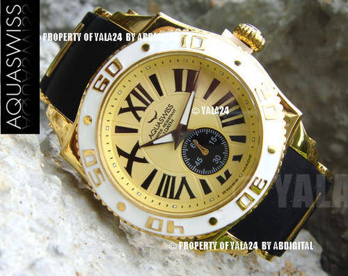 AQUASWISS Men's Swissport F-16 Fighter Pilot 18k GOLD pl. Watch 100% GENUINE OR 100X MONEY BACK
