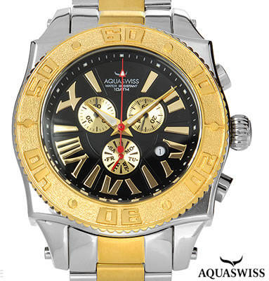 AQUASWISS Men's XG 18 KARAT GOLD pl & SWISS CHRONOGRAPH WATCH HIGH CLASS LUXURY BRAND NEW