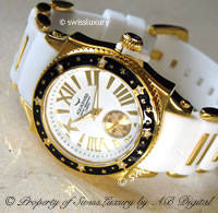 AQUASWISS Ladies 8x Genuine Diamonds & 18k Gold pl Black Beauty Swiss Watch w/ Diamond Certificate