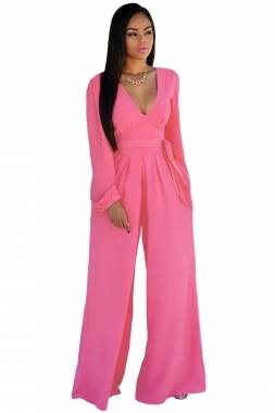 wide V-Neck long sleeve Jumpsuit