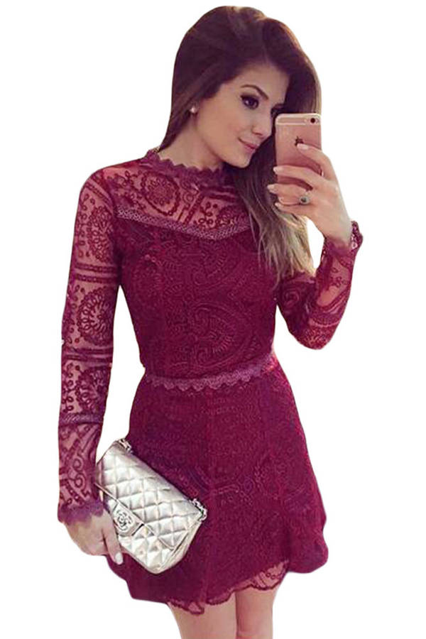 Lace Long Sleeve Skater Dress