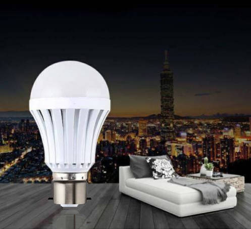 Intelligent LED Emergency Light Bulb. Built in battery to stay lit during power cuts. Pin Type