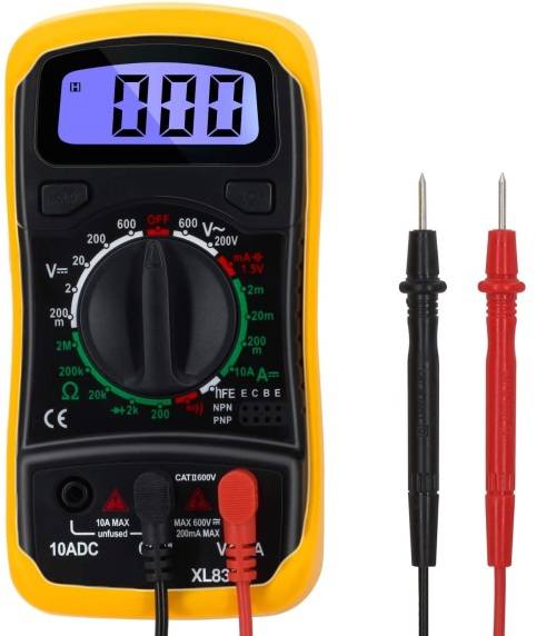 Digital Multimeter - Portable, Backlit LCD, Non-Slip Sleeve, Various Functions, 9V Battery Included