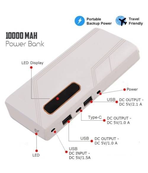 2in1 Power Bank & Night Lamp. 10000mAh. Bright 18 LED. Ideal For Power Cuts. Black color