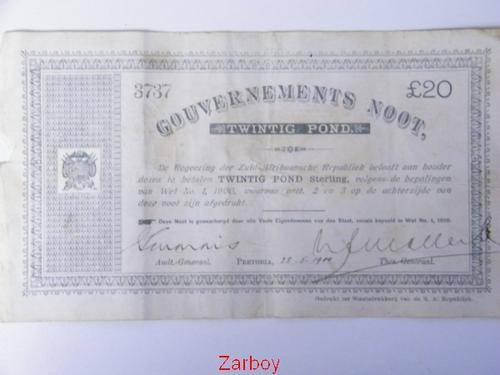 1900 ZAR Gouvernements Noot - 20 Pond no - 3737 - very scarce note
