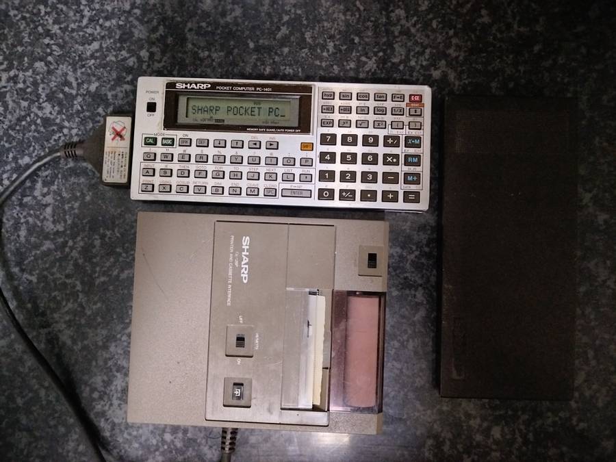 Two vintage Sharp Pocket Computers PC-1401 plus two SHARP Printers CE-126P