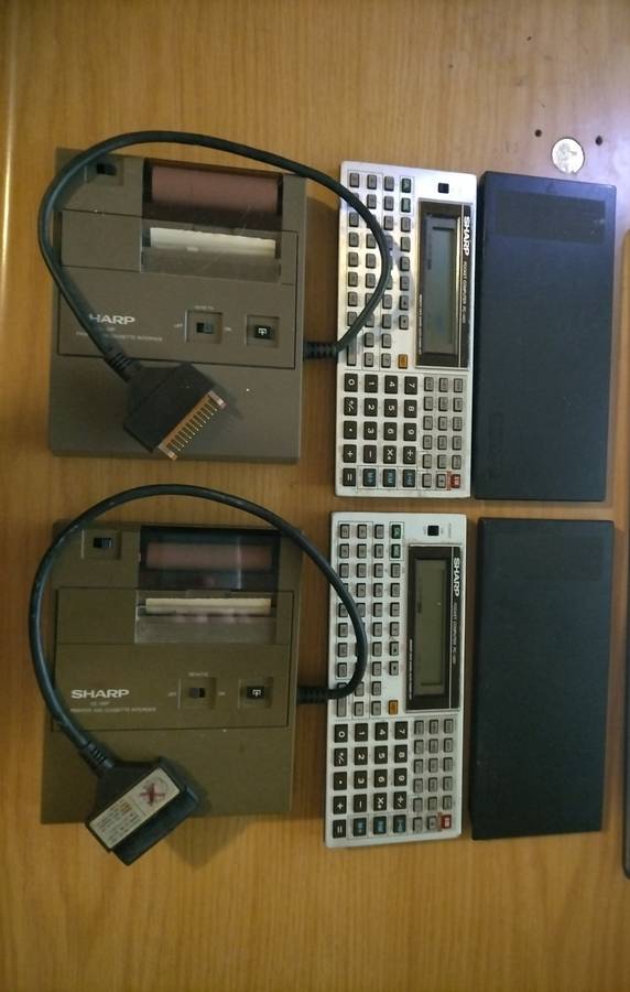 Two vintage Sharp Pocket Computers PC-1401 plus two SHARP Printers CE-126P