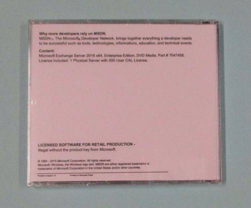 Exchange Server 2016 - Enterprise Edition 64 Bit, DVD, Complete with 500 User CALs Brand New