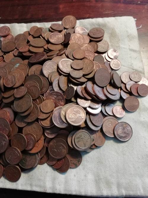 RSA 1c,2c & 5c lot with vintage Standard bank bag. Weight=1.698kg