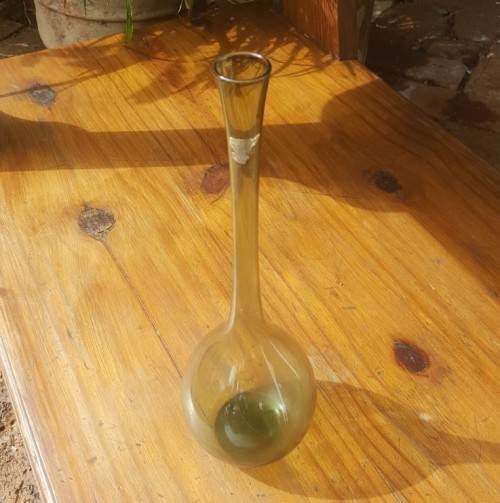 VERY RARE!! 1950S GULLASKRUF SWEDEN SMOKEY GREEN GLASS VASE