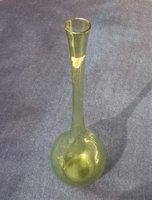 VERY RARE!! 1950S GULLASKRUF SWEDEN SMOKEY GREEN GLASS VASE