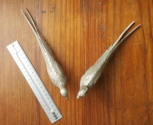 MAGNIFICENT VINTAGE PAIR OF SILVER PLATED PHEASANTS ITALIAN MENU HOLDERS