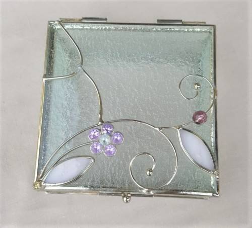 CUTE FROSTED GLASS AND ALUMINIUM TRINKET / JEWELLERY BOX