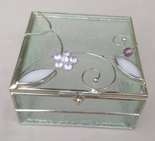 CUTE FROSTED GLASS AND ALUMINIUM TRINKET / JEWELLERY BOX