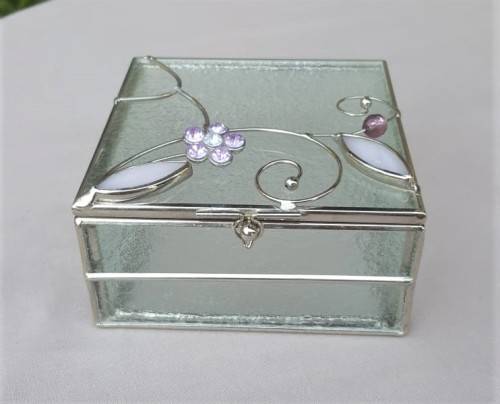 CUTE FROSTED GLASS AND ALUMINIUM TRINKET / JEWELLERY BOX