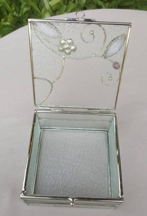 CUTE FROSTED GLASS AND ALUMINIUM TRINKET / JEWELLERY BOX
