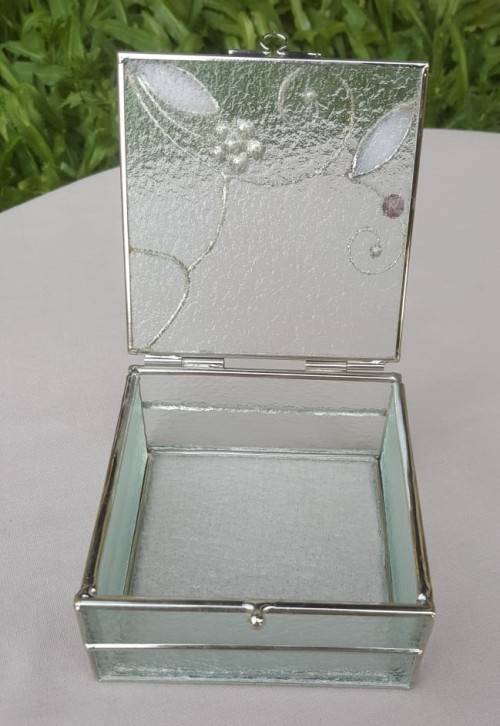 CUTE FROSTED GLASS AND ALUMINIUM TRINKET / JEWELLERY BOX