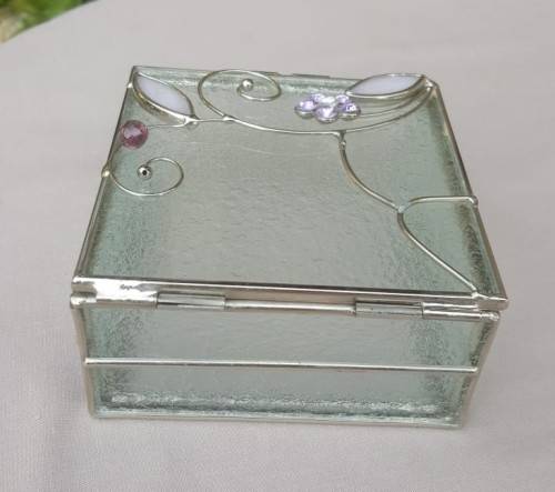 CUTE FROSTED GLASS AND ALUMINIUM TRINKET / JEWELLERY BOX