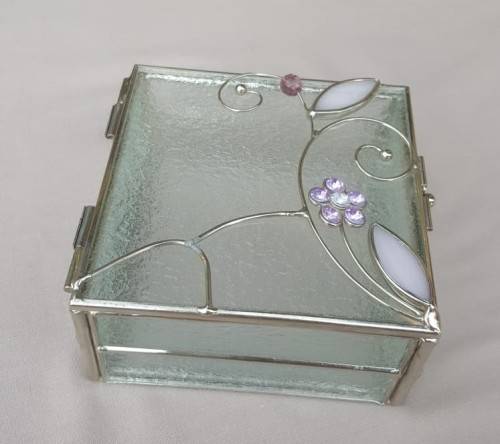 CUTE FROSTED GLASS AND ALUMINIUM TRINKET / JEWELLERY BOX