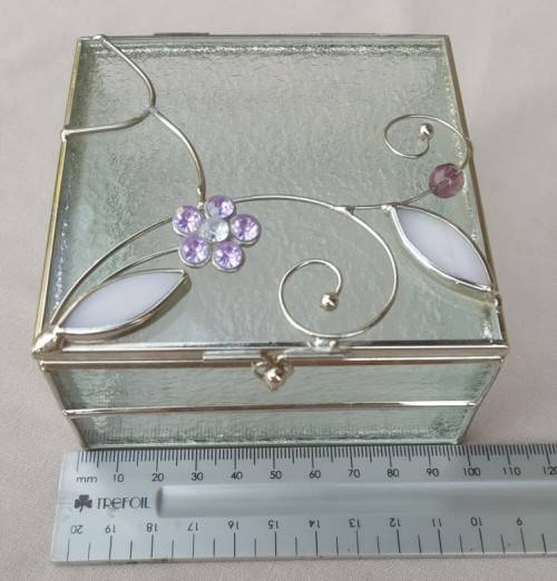 CUTE FROSTED GLASS AND ALUMINIUM TRINKET / JEWELLERY BOX