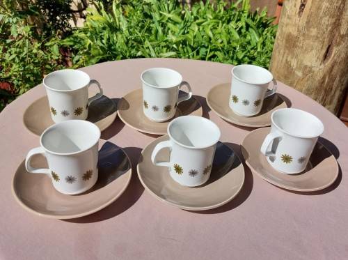 LARGE VINTAGE RETRO JandG MEAKIN ENGLAND COFFEE/TEA SET WITH GALAXY STAR DECORATION