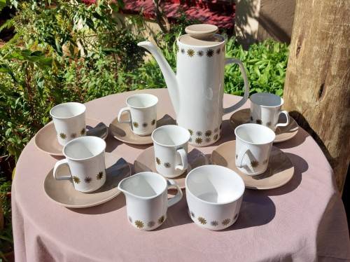 LARGE VINTAGE RETRO JandG MEAKIN ENGLAND COFFEE/TEA SET WITH GALAXY STAR DECORATION
