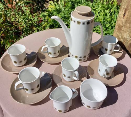 LARGE VINTAGE RETRO JandG MEAKIN ENGLAND COFFEE/TEA SET WITH GALAXY STAR DECORATION