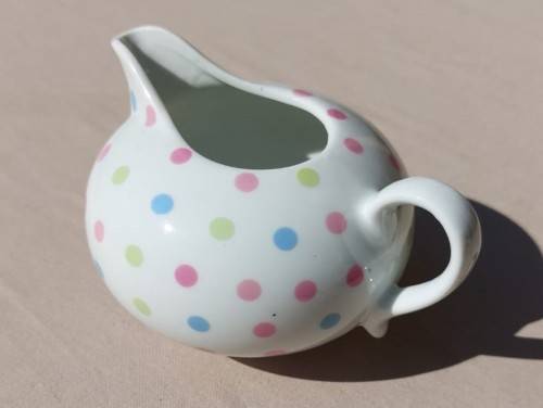 CUTE PINK, BLUE AND GREEN DOTTED TEA POT, SUGAR POT AND CREAMER MADE IN CHINA