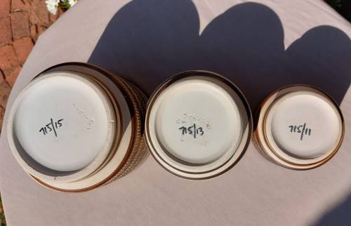BEAUTIFULL TRIO OF HANDMADE GERMANY CERAMIC POTS  WELL MADE