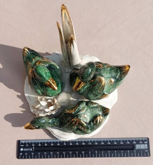 CESARE VILLARI! - CVS CAPODIMONTE ITALY! - 18CT GOLD GILT! - PORCELAIN DUCKS! - RARE AND VALUABLE PL
