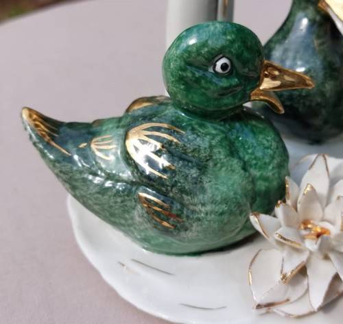 CESARE VILLARI! - CVS CAPODIMONTE ITALY! - 18CT GOLD GILT! - PORCELAIN DUCKS! - RARE AND VALUABLE PL