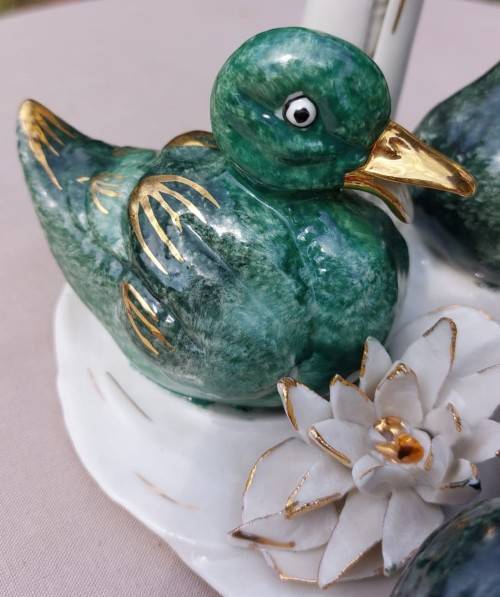 CESARE VILLARI! - CVS CAPODIMONTE ITALY! - 18CT GOLD GILT! - PORCELAIN DUCKS! - RARE AND VALUABLE PL