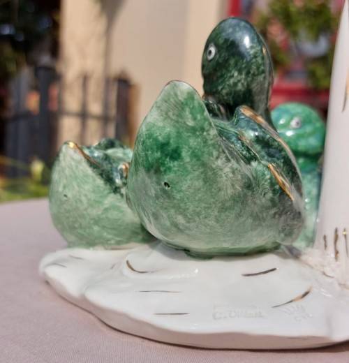 CESARE VILLARI! - CVS CAPODIMONTE ITALY! - 18CT GOLD GILT! - PORCELAIN DUCKS! - RARE AND VALUABLE PL
