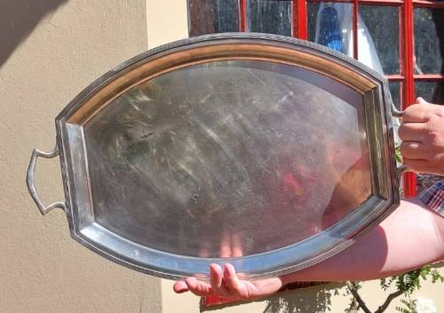 MAZEPPA ENGLAND ANTIQUE LARGE (60x38CM) SILVERPLATED TRAY