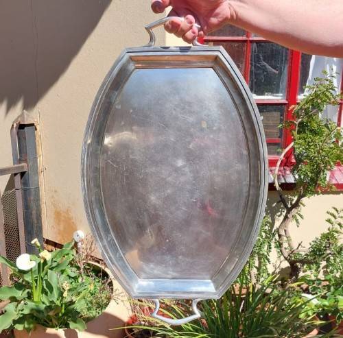 MAZEPPA ENGLAND ANTIQUE LARGE (60x38CM) SILVERPLATED TRAY