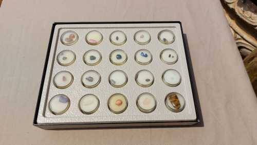 WONDERFUL COLLECTION OF 20 GEMSTONE (AND ALL PRECIOUS GEMSTONES) SPECIMENS IN PERSPEX BOXES