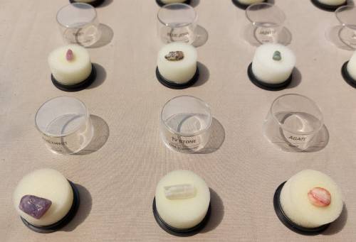 WONDERFUL COLLECTION OF 20 GEMSTONE (AND ALL PRECIOUS GEMSTONES) SPECIMENS IN PERSPEX BOXES