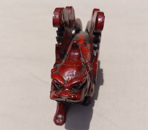 FENG SHUI CINNABAR RESIN (TREE SAP) CARVED MALE KYLIN DRAGON FOR GOOD LUCK AND PROTECTION